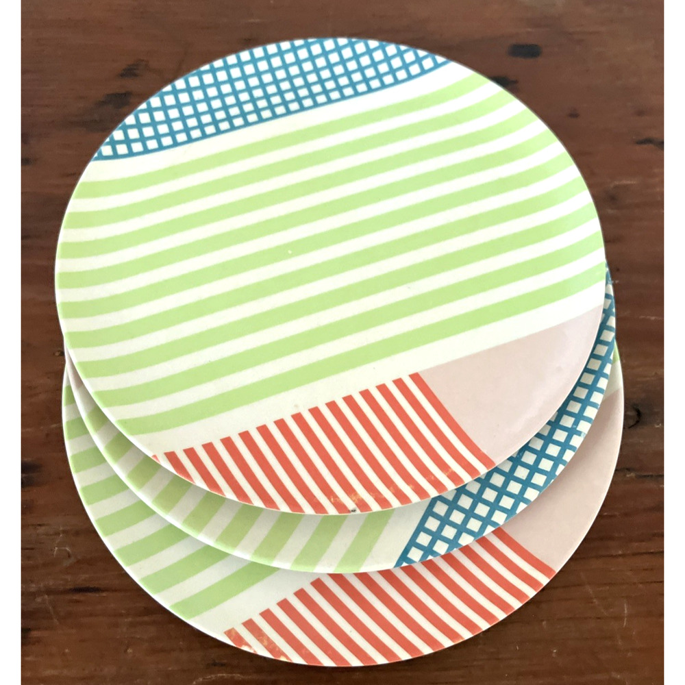 Set of 3 Poketo Melmac Melamine Angles Geometric Salad Dessert Plates 8"